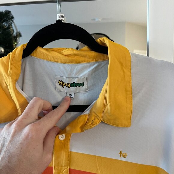 989 Tipsy Elves Striped Short Sleeve Polo Size XXL Color Blue White - Picture 2 of 3